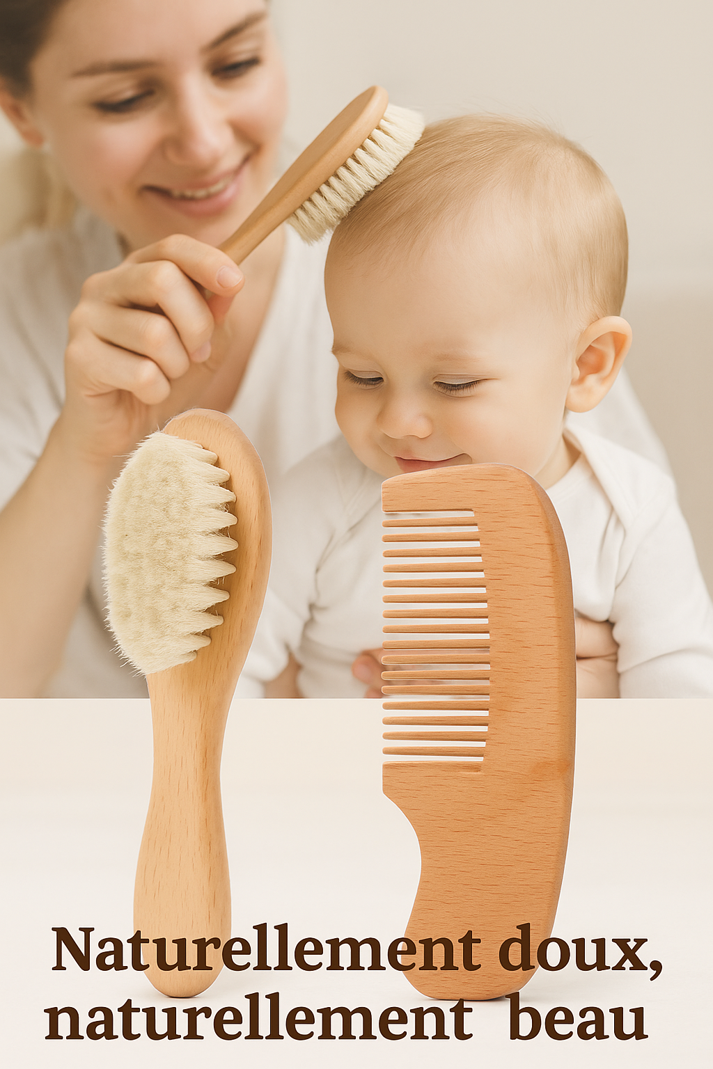Kit brosse bébé & peigne – bois naturel, dès la naissance | Atelier Bébé