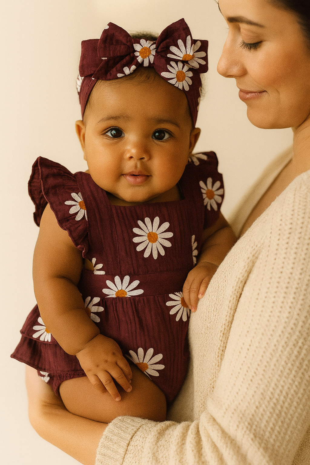 Ensemble bébé 2 pièces – robe fleurie & bandeau nœud, coton | Atelier Bébé