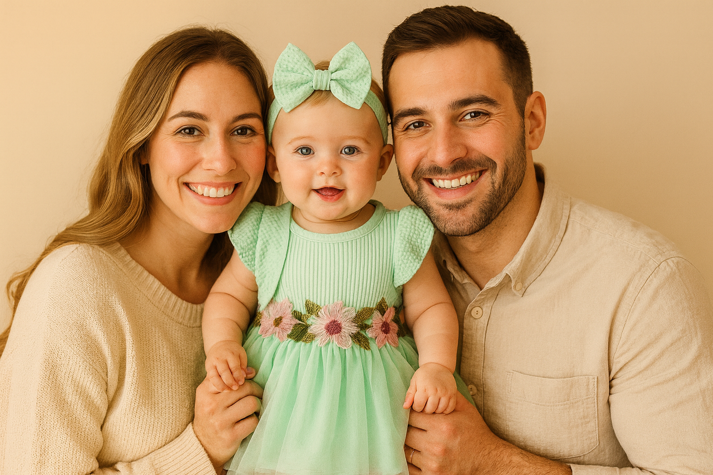Ensemble bébé 3 pièces – robe fleurie + bloomer + bandeau, coton | Atelier Bébé