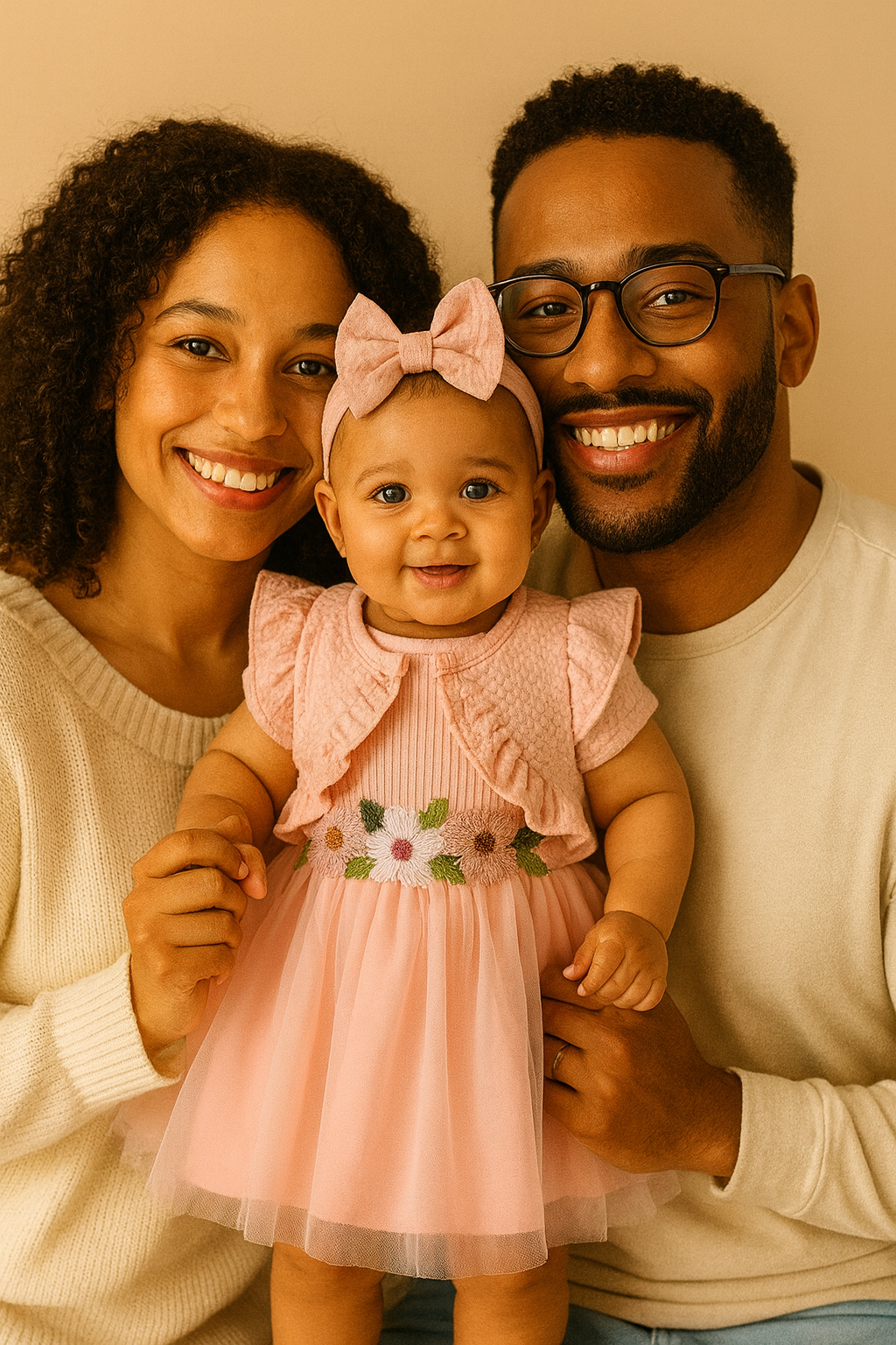 Ensemble bébé 3 pièces – robe fleurie + bloomer + bandeau, coton | Atelier Bébé