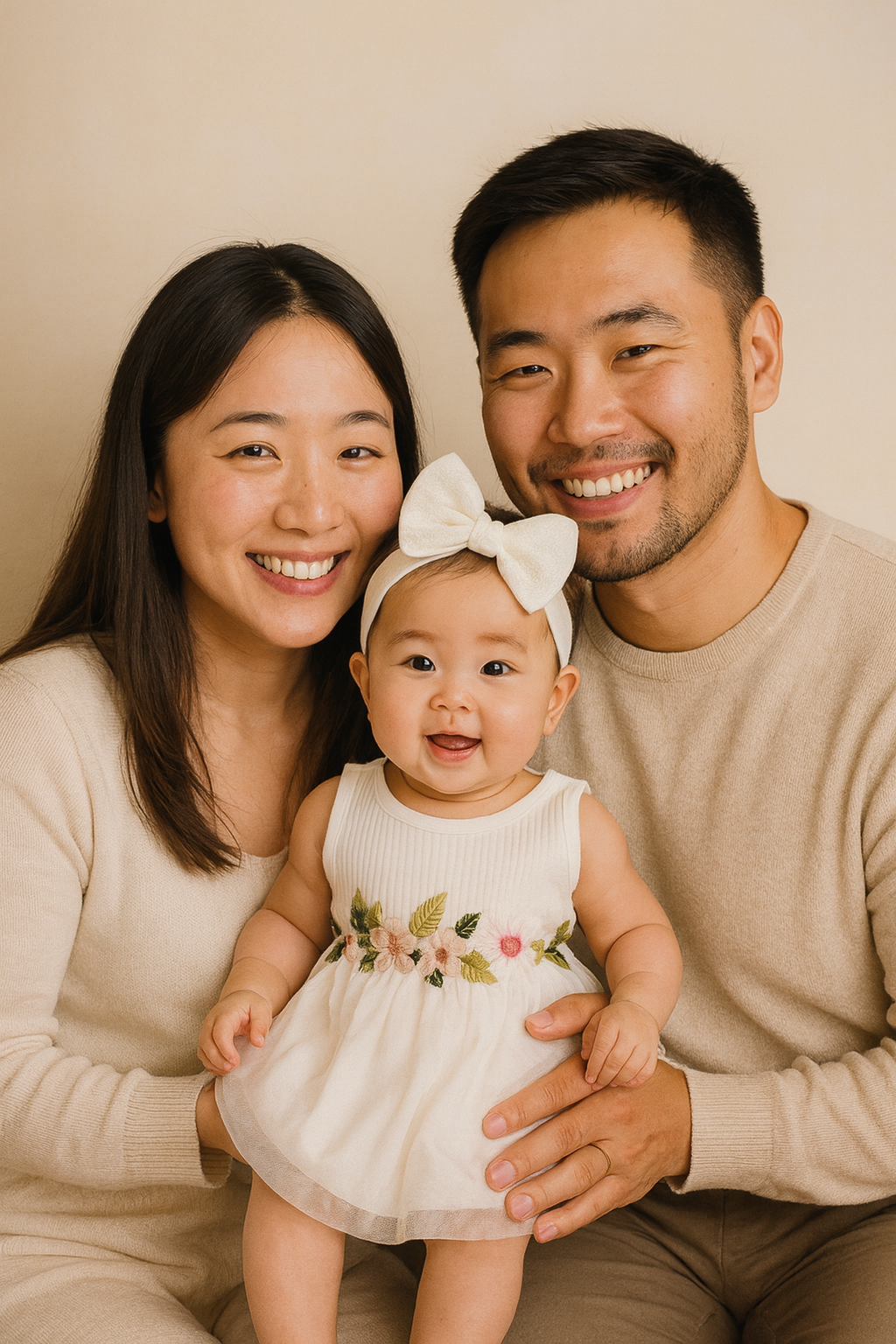 Ensemble bébé 3 pièces – robe fleurie + bloomer + bandeau, coton | Atelier Bébé