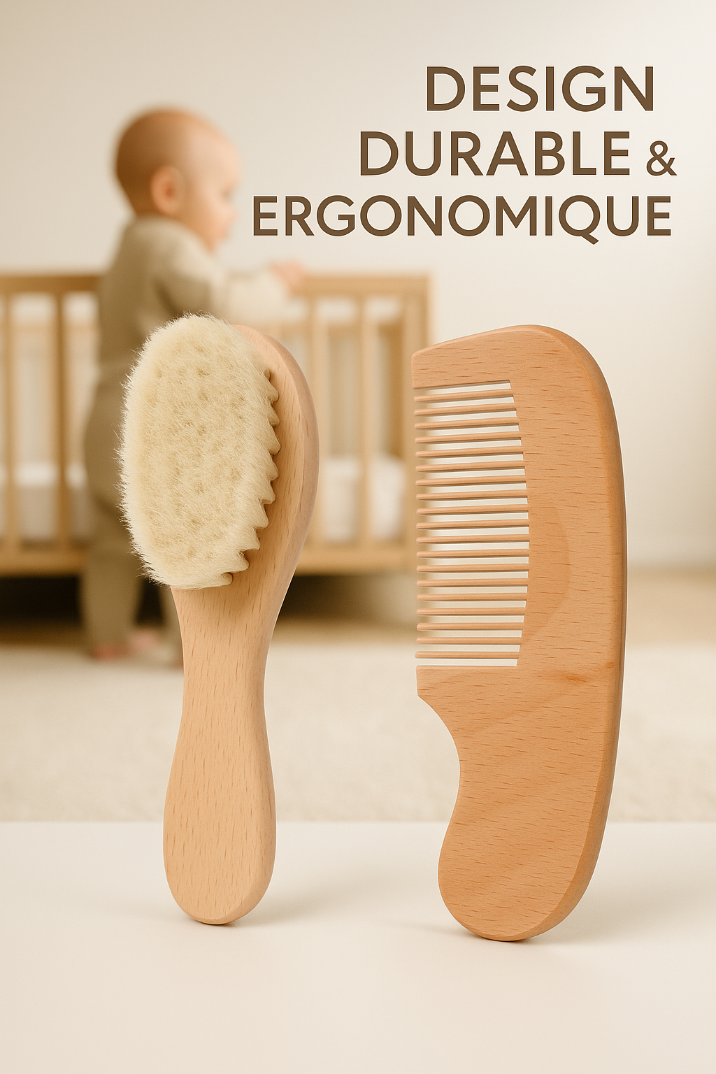 Kit brosse bébé & peigne – bois naturel, dès la naissance | Atelier Bébé