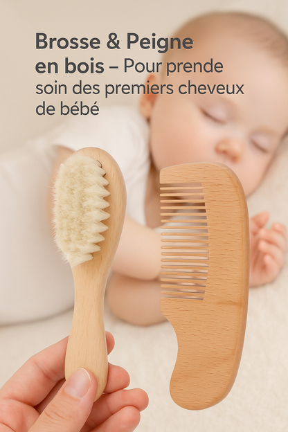 Kit brosse bébé & peigne – bois naturel, dès la naissance | Atelier Bébé